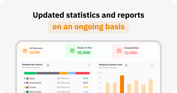 Dashboard showing shipment statistics and analytics